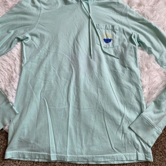 Vineyard Vines Pullover Top Hooded Teal Thin Lightweight Women’s Small Tiny FLAW - Picture 5 of 8